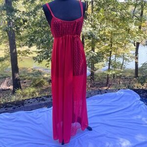 Vintage UndercoverWear Red Sheer Lace Nightgown Size L Vamp Romantic Budoir